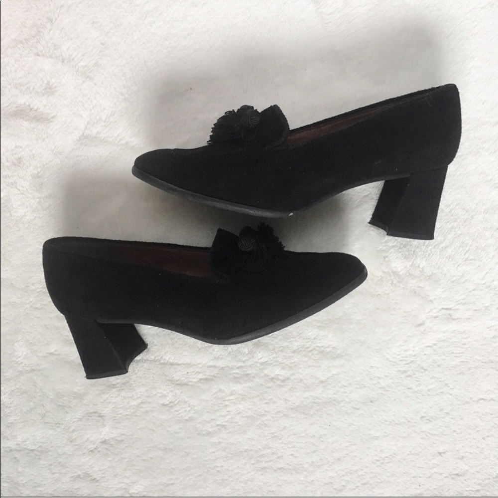 Stuart Weitzman Block Heel Tassel Black Loafers